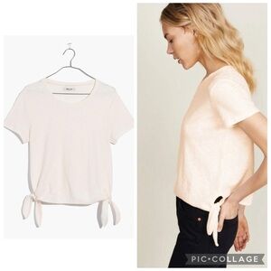 MADEWELL WOMEN'S IVORY SHORT SLEEVE TEXTURED & THREAD MODERN SIDE-TIE TOP Sz M